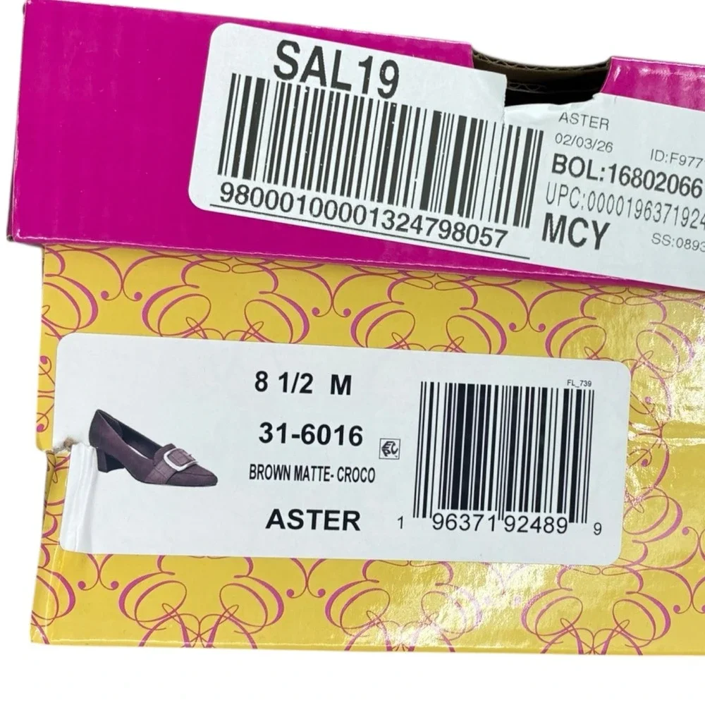 Easy Street Aster Brown Croco Buckle Pumps Comfort Block‎ Heel 8.5M